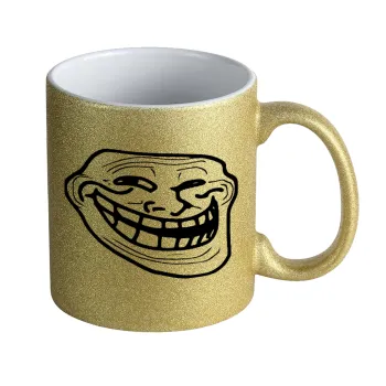 Troll face, Κούπα Χρυσή Glitter που γυαλίζει, κεραμική, 330ml