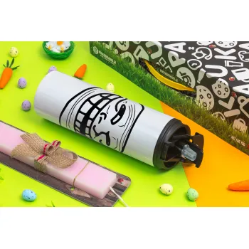 Troll face, Easter candle,Travel Tumbler 2 Lids, with metal straw & cleaning brush & aromatic flat candle (30cm) (PINK)