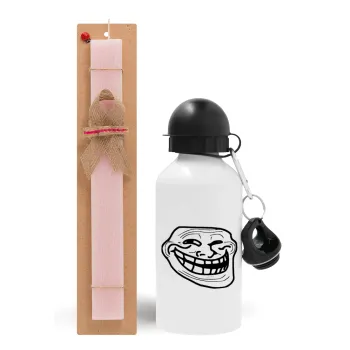 Troll face, Easter Set, metallic aluminum bottle (500ml) & aromatic flat Easter candle (30cm) (PINK)