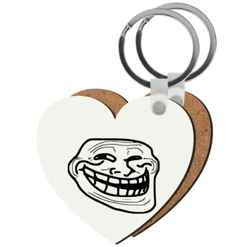 Troll face, Μπρελόκ Ξύλινο καρδιά MDF