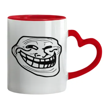 Troll face, Mug heart red handle, ceramic, 330ml