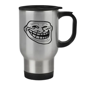 Troll face, Κούπα ταξιδιού ανοξείδωτη με καπάκι, διπλού τοιχώματος (θερμό) 450ml
