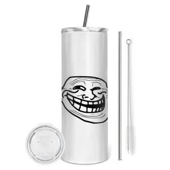 Troll face, Tumbler ποτήρι θερμό από ανοξείδωτο ατσάλι 600ml, με μεταλλικό καλαμάκι & βούρτσα καθαρισμού