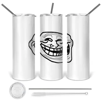 Troll face, Tumbler stainless steel 600ml, with metal straw & cleaning brush