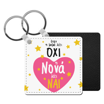 Η νονά λέει ναι!!!, Μπρελόκ Δερματίνη, τετράγωνο ΜΑΥΡΟ (5x5cm)