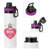 Metallic water bottle with safety lid, 850ml aluminum