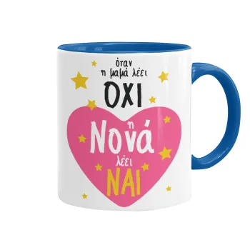 Η νονά λέει ναι!!!, Mug colored blue, ceramic, 330ml