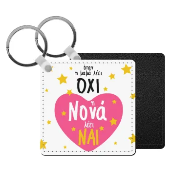 Η νονά λέει ναι!!!, Μπρελόκ Δερματίνη, τετράγωνο ΜΑΥΡΟ (5x5cm)