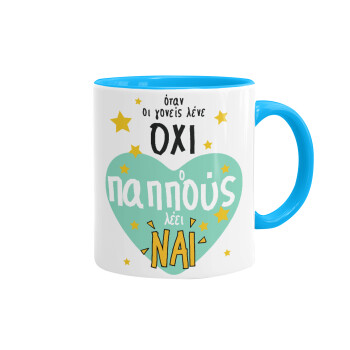 Όταν οι γονείς λένε ΟΧΙ, ο παππούς λέει ΝΑΙ, Mug colored light blue, ceramic, 330ml