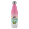 Metal mug thermos Pink/White (Stainless steel), double wall, 500ml