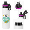 Metallic water bottle with safety lid, 850ml aluminum