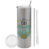 Tumbler stainless steel Silver 600ml, with metal straw & cleaning brush