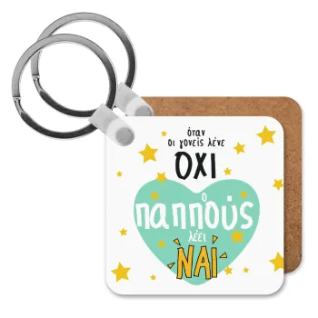 Όταν οι γονείς λένε ΟΧΙ, ο παππούς λέει ΝΑΙ, Μπρελόκ Ξύλινο τετράγωνο MDF