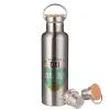 Stainless steel Silver with wooden lid (bamboo), double wall, 750ml