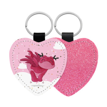 Flying Dyno, Μπρελόκ PU δερμάτινο glitter καρδιά ΡΟΖ