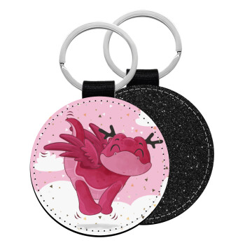 Flying Dyno, Μπρελόκ Δερματίνη, στρογγυλό ΜΑΥΡΟ (5cm)