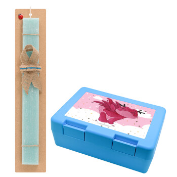 Flying Dyno, Easter Set, children's snack container BLUE & Easter aromatic flat candle (30cm) (TURQUOISE)