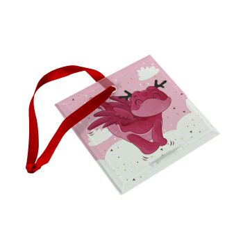Flying Dyno, Christmas ornament, glass square ornament 9x9cm
