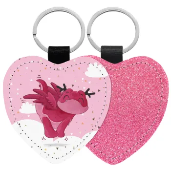 Flying Dyno, Μπρελόκ PU δερμάτινο glitter καρδιά ΡΟΖ