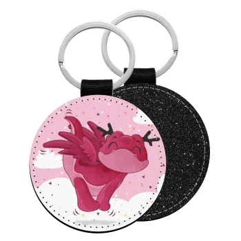 Flying Dyno, Μπρελόκ Δερματίνη, στρογγυλό ΜΑΥΡΟ (5cm)