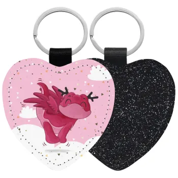 Flying Dyno, Μπρελόκ PU δερμάτινο glitter καρδιά ΜΑΥΡΟ