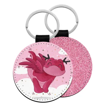 Flying Dyno, Μπρελόκ Δερματίνη, στρογγυλό ΡΟΖ (5cm)