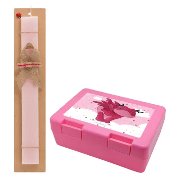 Flying Dyno, Easter Set, children's snack container PINK & scented flat Easter candle (30cm) (PINK)