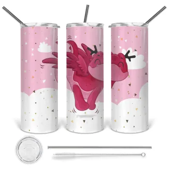 Flying Dyno, Tumbler ποτήρι θερμό από ανοξείδωτο ατσάλι 600ml, με μεταλλικό καλαμάκι & βούρτσα καθαρισμού