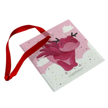 Flying Dyno, Στολίδι Χριστουγεννιάτικο στολίδι γυάλινο τετράγωνο 9x9cm