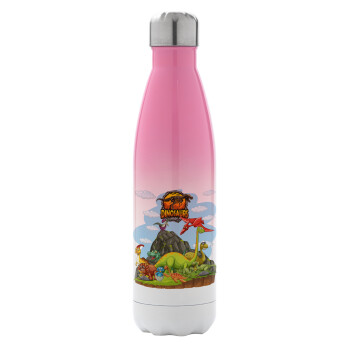Dinosaur's world, Metal mug thermos Pink/White (Stainless steel), double wall, 500ml