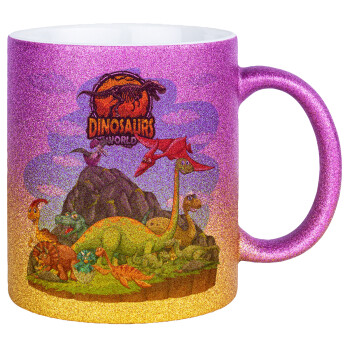 Dinosaur's world, Κούπα Χρυσή/Ροζ Glitter, κεραμική, 330ml