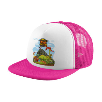 Dinosaur's world, Καπέλο παιδικό Soft Trucker με Δίχτυ Pink/White 