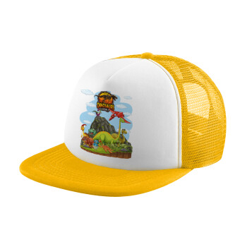 Dinosaur's world, Καπέλο Soft Trucker με Δίχτυ Κίτρινο/White 