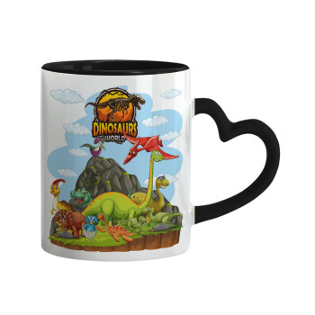 Dinosaur's world, Κούπα καρδιά χερούλι μαύρη, κεραμική, 330ml