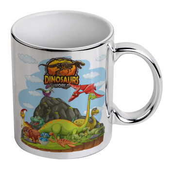 Dinosaur's world, Mug ceramic, silver mirror, 330ml