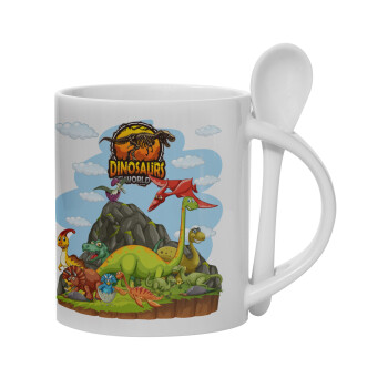 Dinosaur's world, Ceramic coffee mug with Spoon, 330ml (1pcs)