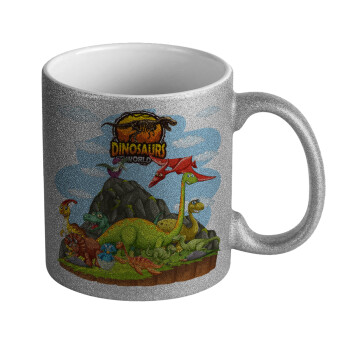 Dinosaur's world, Κούπα Ασημένια Glitter που γυαλίζει, κεραμική, 330ml