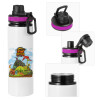Metallic water bottle with safety lid, 850ml aluminum