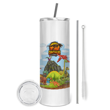 Dinosaur's world, Eco friendly stainless steel tumbler 600ml, with metal straw & cleaning brush