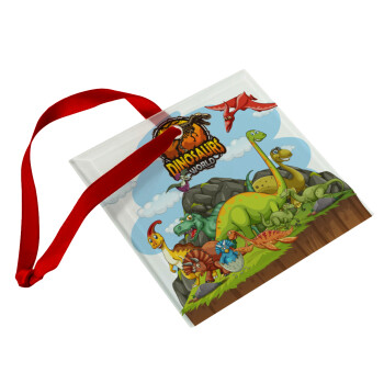 Dinosaur's world, Christmas ornament, glass square ornament 9x9cm