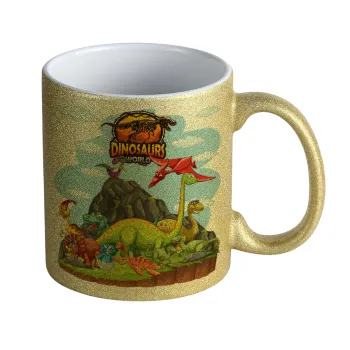 Dinosaur's world, Κούπα Χρυσή Glitter που γυαλίζει, κεραμική, 330ml