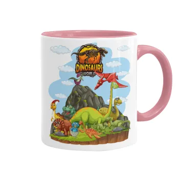 Dinosaur's world, Κούπα χρωματιστή ροζ, κεραμική, 330ml