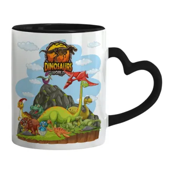 Dinosaur's world, Mug heart black handle, ceramic, 330ml