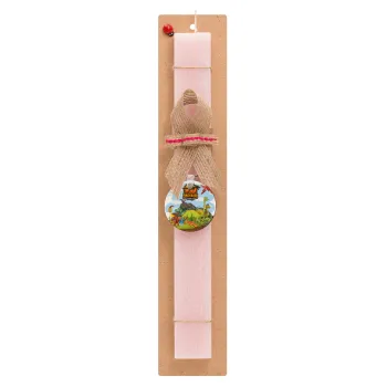 Dinosaur's world, Easter Set, wooden keychain & scented flat Easter candle (30cm) (PINK)