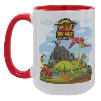 Dinosaur's world, Κούπα Mega 15oz, κεραμική Κόκκινη, 450ml