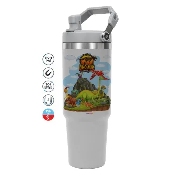 Dinosaur's world, GREY color, 890ml (30oz) stainless Steel Tumbler with Handle