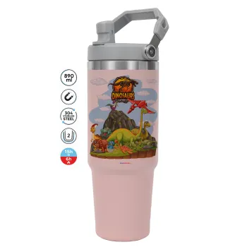 Dinosaur's world, Pink color, 890ml (30oz) stainless Steel Tumbler with Handle