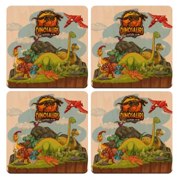 Dinosaur's world, ΣΕΤ x4 Σουβέρ ξύλινα τετράγωνα plywood (9cm)