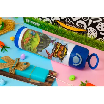 Dinosaur's world, Πασχαλινή Λαμπάδα με Παιδικό παγούρι θερμό, ανοξείδωτο, με καλαμάκι ασφαλείας, ΜΠΛΕ (500ml)