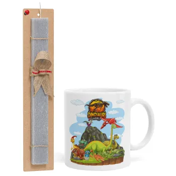 Dinosaur's world, Easter Set, Ceramic Cup (330ml) & Easter aromatic flat candle (30cm) (GRAY)